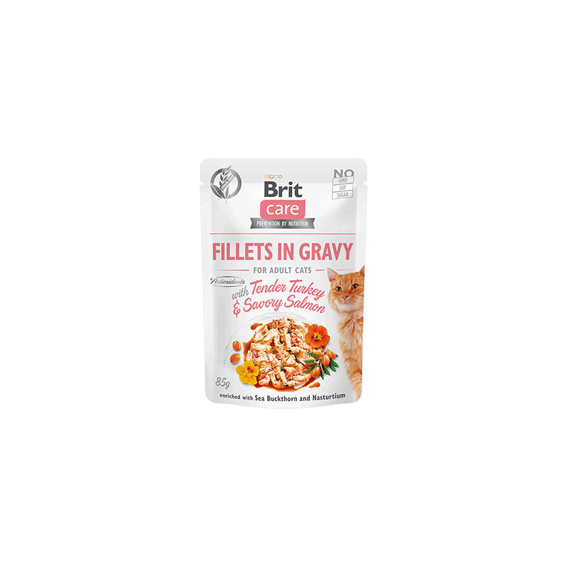 Brit Care Fillets in Gravy Turkey & Salmon konservai katėms