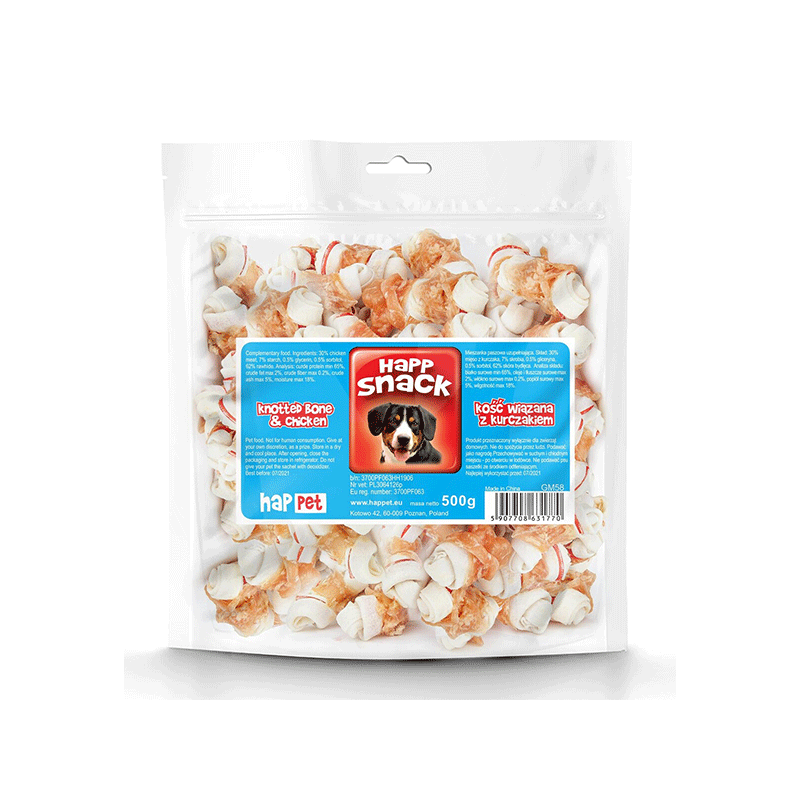Happet Knotted Bone & Duck kaulai su vištiena skanėstai šunims