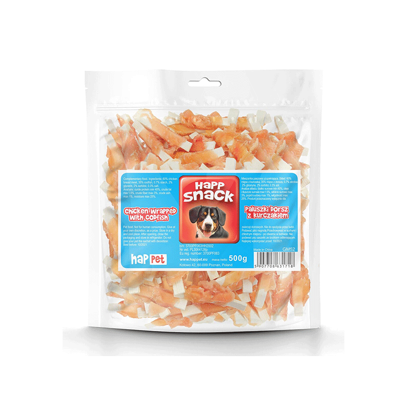 Happet Chicken Wrapped with Codfish vištiena ir menkė skanėstai šunims