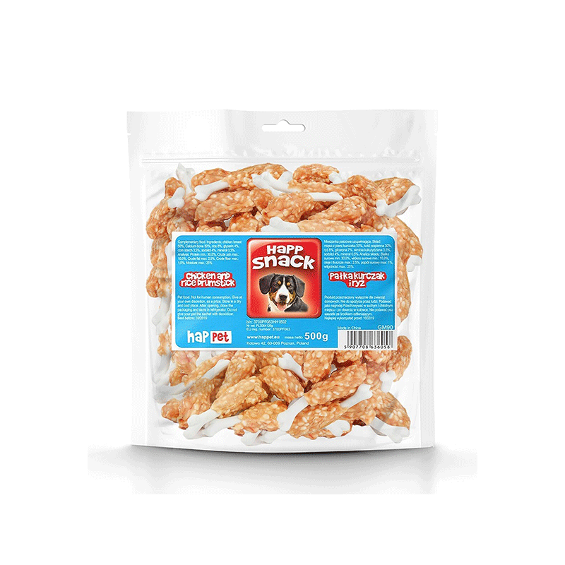 Happet Chicken & Rice Drumstick vištienos kulšelės skanėstai šunims