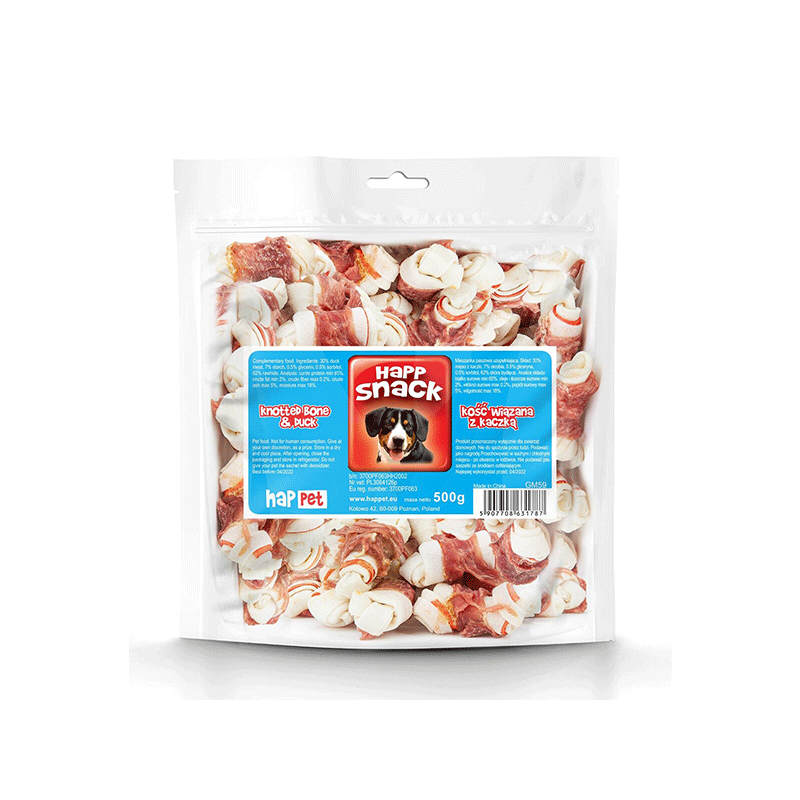Happet Knotted Bone & Duck kaulai su antiena skanėstai šunims