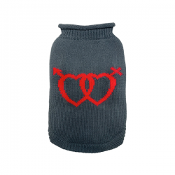 Happet pilkas megztinis su širdelėmis šuniui, 25 cm