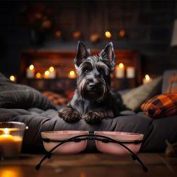 Happet rožiniai, keraminiai dubenėliai su stovu augintiniams, 0,81l