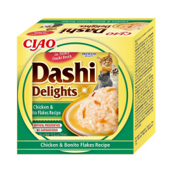 Ciao Dashi Delights plėšyta vištiena su bonito dribsniais sultinyje katėms, 70 g