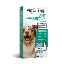 Vetocanis lašiukai nuo erkių vidutinio dydžio veislių šunims, 10–20 kg, 2 pip.