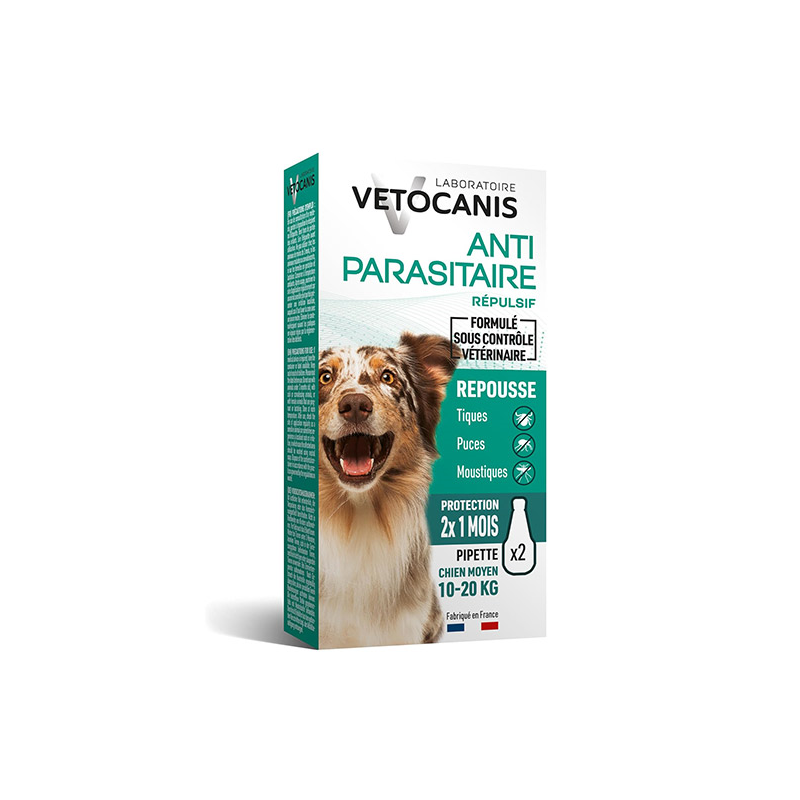 Vetocanis lašiukai nuo erkių vidutinio dydžio veislių šunims, 10–20 kg, 2 pip.