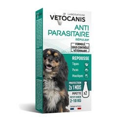 Vetocanis lašiukai nuo erkių mažų veislių šunims, 2–10 kg, 2 pip.