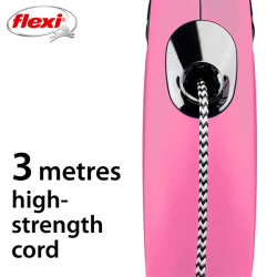 Flexi New Classic Cord virvinis, rožinis pavadėlis šunims, XS, 3 m