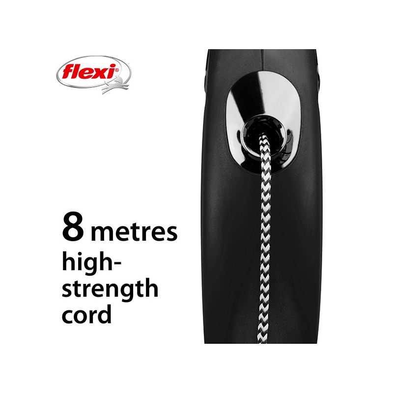Flexi New Classic Cord virvinis, juodas pavadėlis šunims, M, 8 m