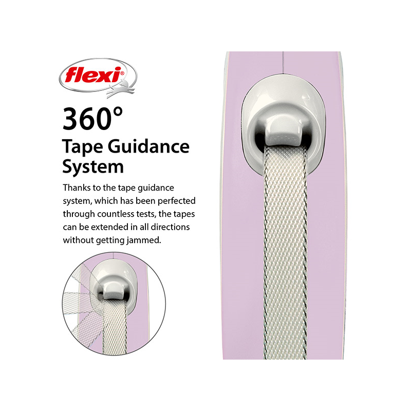 Flexi New Comfort Tape juostinis, rožinis pavadėlis šunims, S, 5 m
