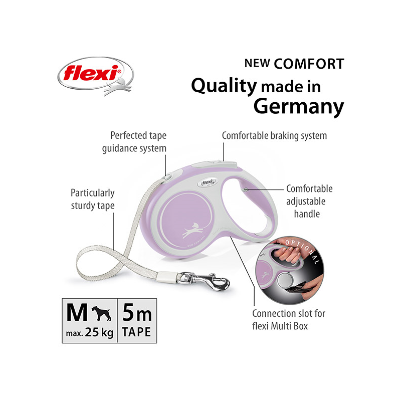 Flexi New Comfort Tape juostinis, rožinis pavadėlis šunims, M, 5 m
