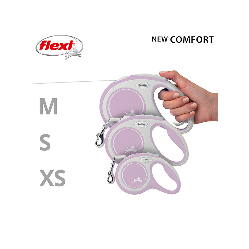Flexi New Comfort Tape juostinis, rožinis pavadėlis šunims, M, 5 m