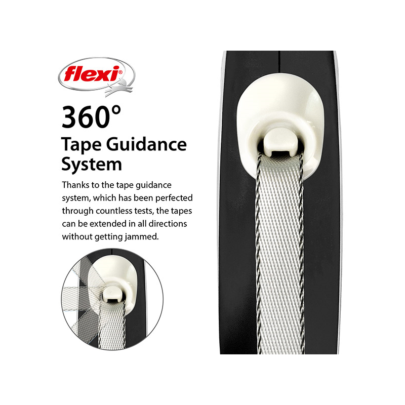 Flexi New Comfort Tape juostinis, juodas pavadėlis šunims, XS, 3 m