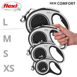 Flexi New Comfort Tape juostinis, juodas pavadėlis šunims, XS, 3 m