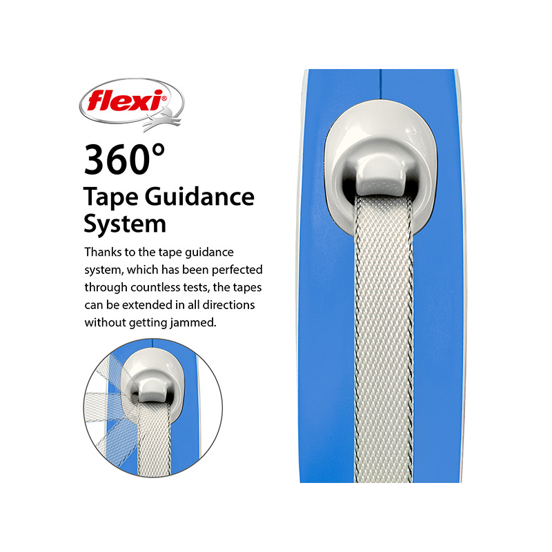 Flexi New Comfort Tape juostinis, žydras pavadėlis šunims, S, 5 m