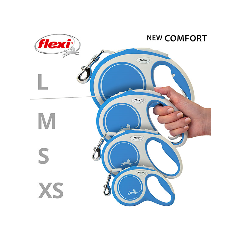 Flexi New Comfort Tape juostinis, žydras pavadėlis šunims, S, 5 m