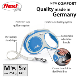 Flexi New Comfort Tape juostinis, žydras pavadėlis šunims, M, 5 m