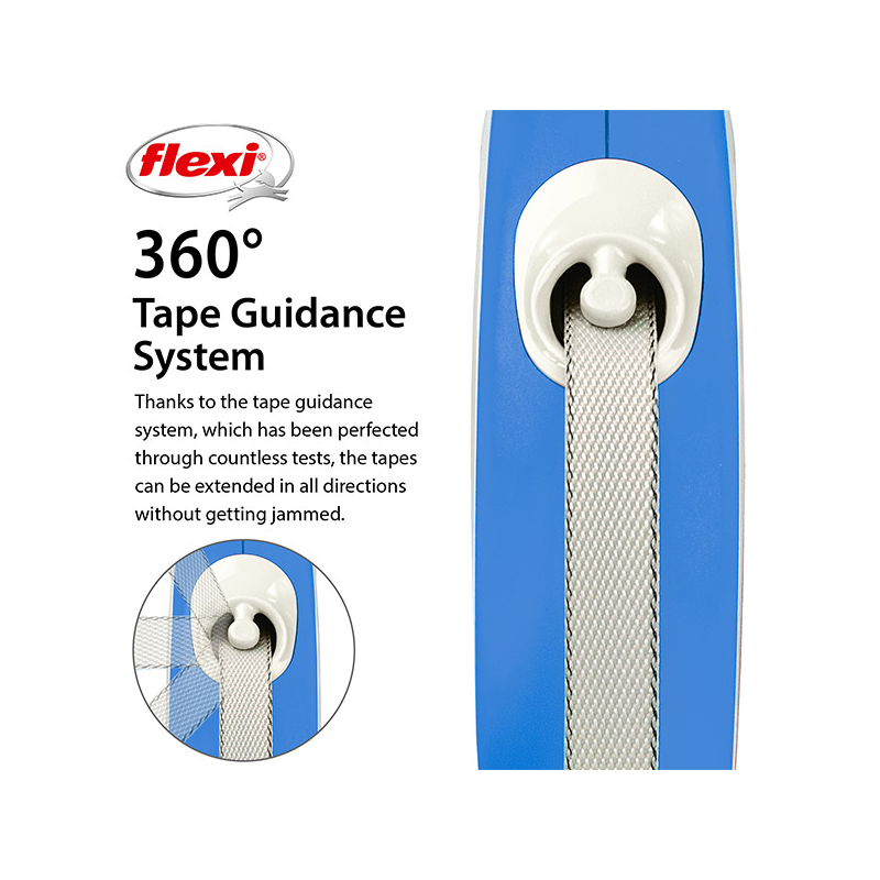 Flexi New Comfort Tape juostinis, žydras pavadėlis šunims, M, 5 m