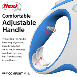 Flexi New Comfort Tape juostinis, žydras pavadėlis šunims, M, 5 m