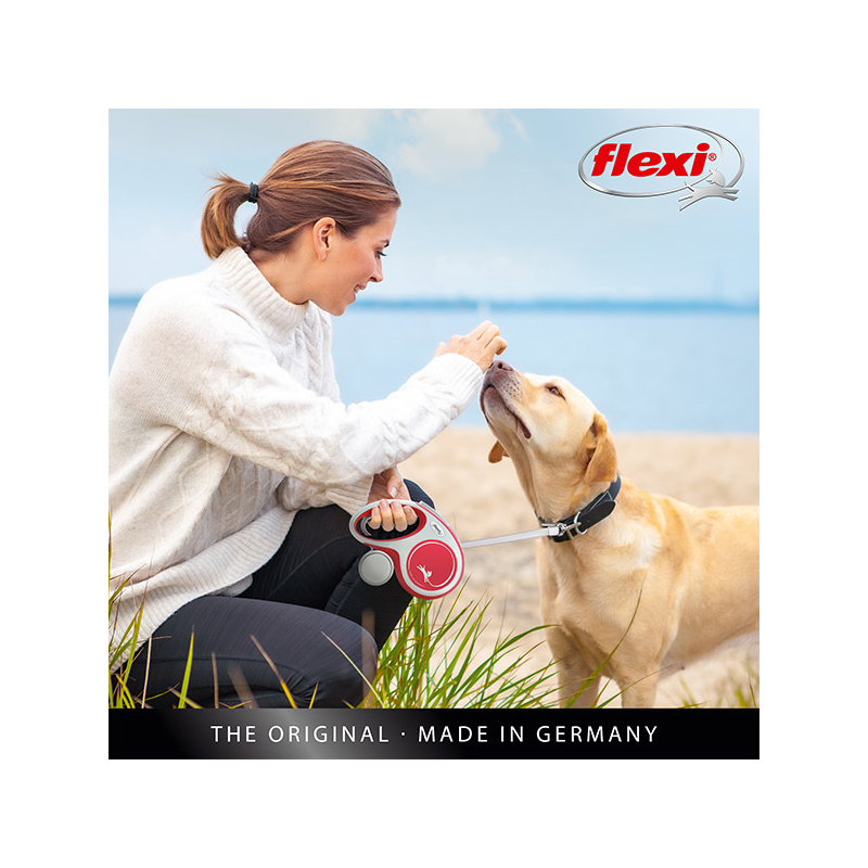 Flexi New Comfort Tape juostinis, žydras pavadėlis šunims, M, 5 m