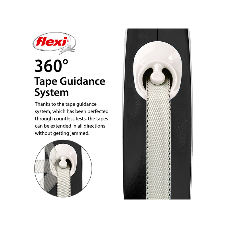 Flexi New Comfort Tape juostinis, juodas pavadėlis šunims, M, 5 m