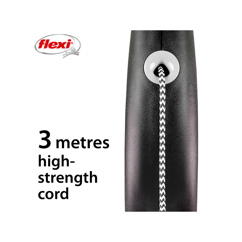 Flexi Black Design virvinis, juodas pavadėlis šunims, XS, 3 m