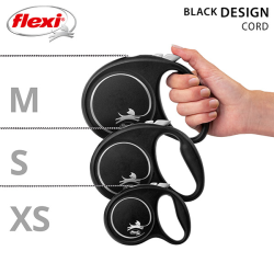 Flexi Black Design virvinis, juodas pavadėlis šunims, XS, 3 m