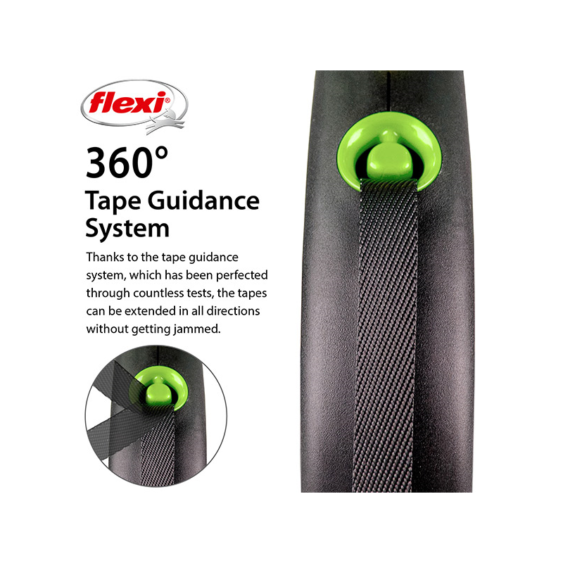 Flexi Black Design juostinis, žalias pavadėlis šunims, S, 5 m