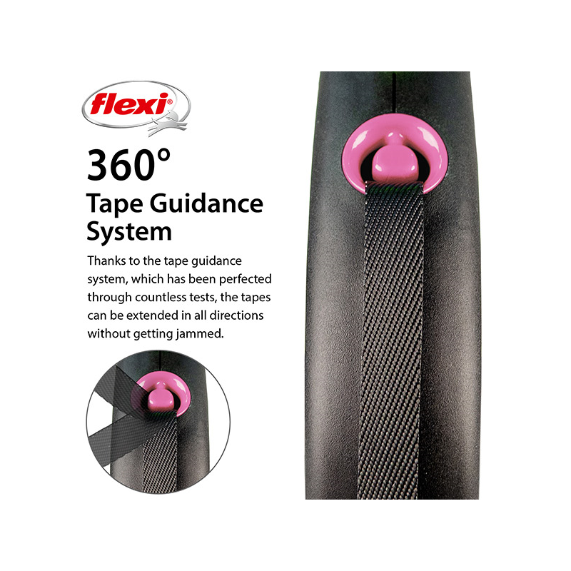 Flexi Black Design juostinis, rožinis pavadėlis šunims, S, 5 m