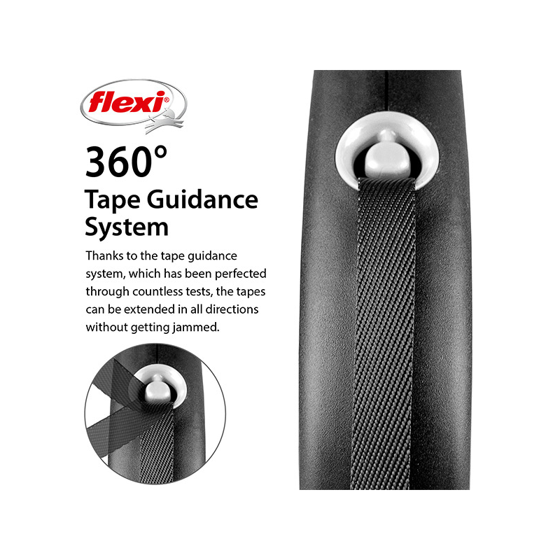 Flexi Black Design juostinis, juodas pavadėlis šunims, S, 5 m