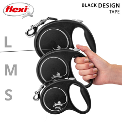 Flexi Black Design juostinis, juodas pavadėlis šunims, S, 5 m