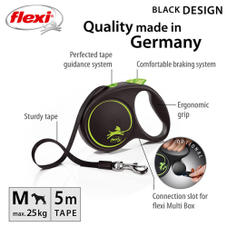 Flexi Black Design juostinis, žalias pavadėlis šunims, M, 5 m