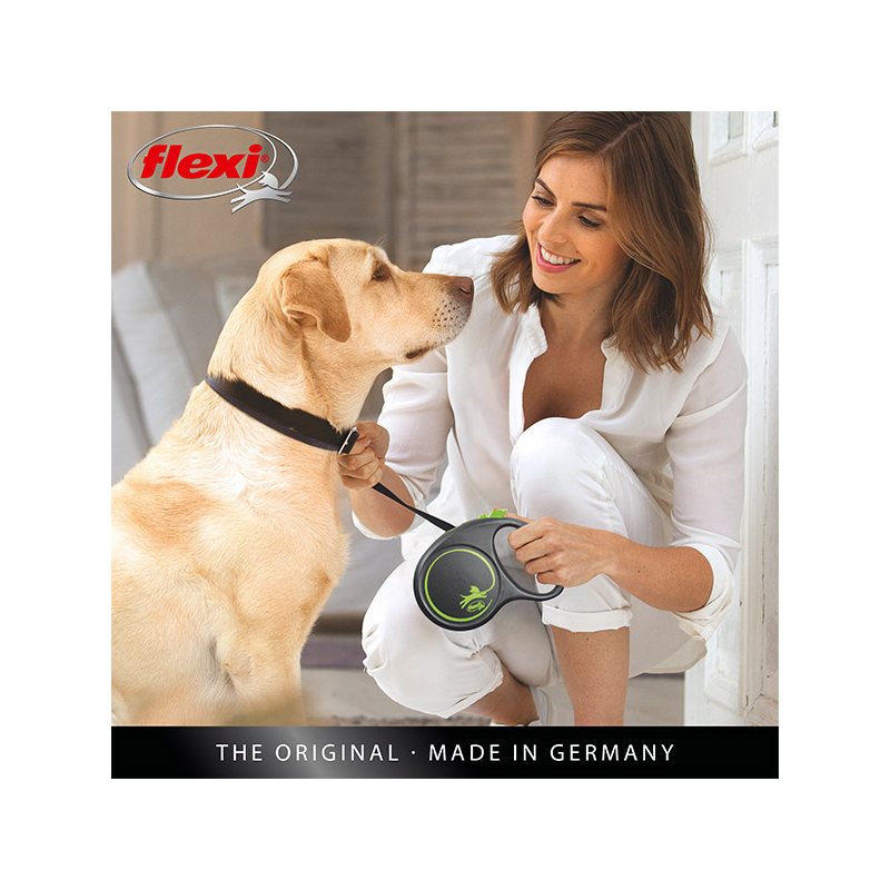 Flexi Black Design juostinis, juodas pavadėlis šunims, M, 5 m