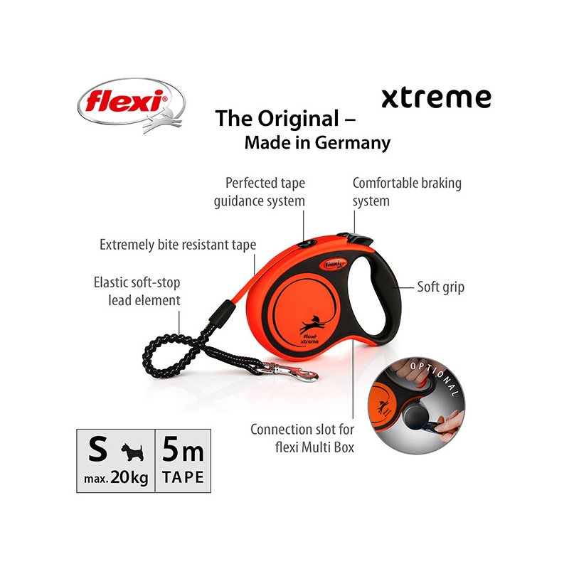 Flexi Xtreme juostinis, oranžinis pavadėlis šunims, S, 5 m
