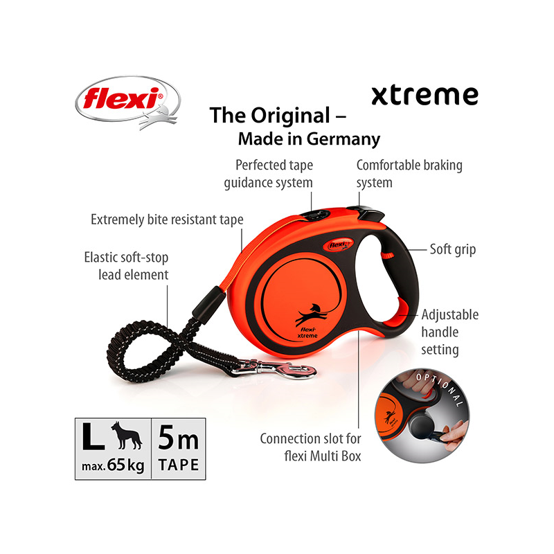 Flexi Xtreme juostinis, oranžinis pavadėlis šunims, L, 5 m