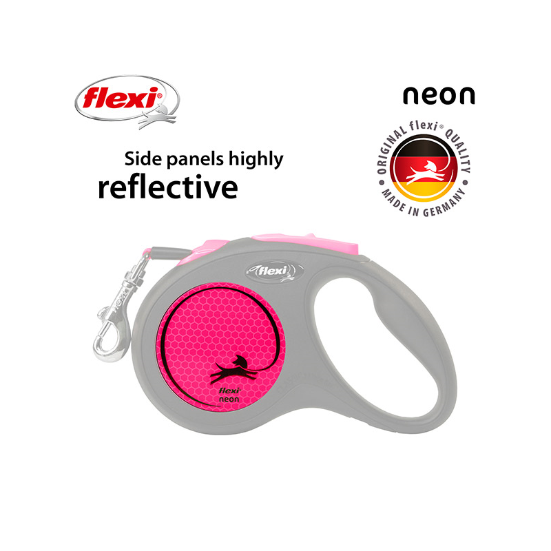 Flexi New Neon Tape juostinis, rožinis pavadėlis šunims, S, 5 m