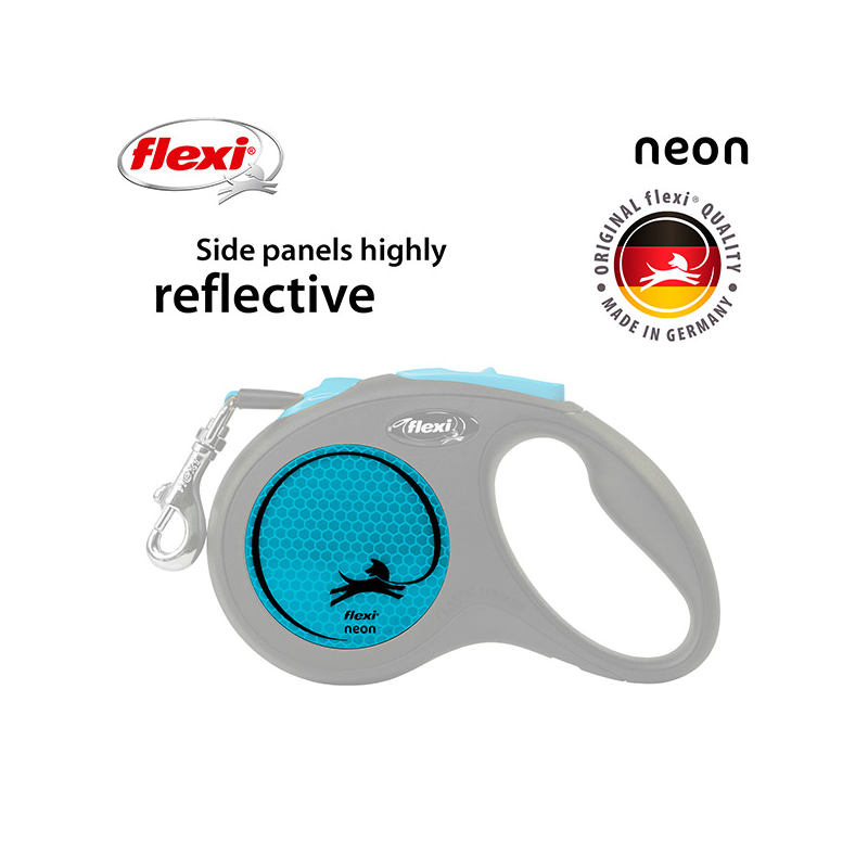 Flexi New Neon Tape juostinis, mėlynas pavadėlis šunims, S, 5 m