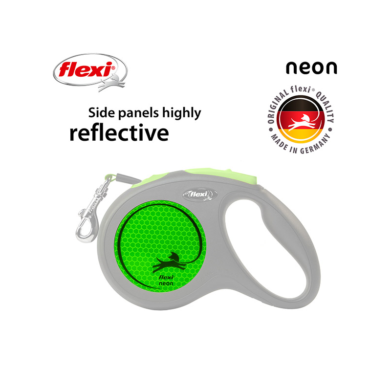 Flexi New Neon Tape juostinis, žalias pavadėlis šunims, M, 5 m