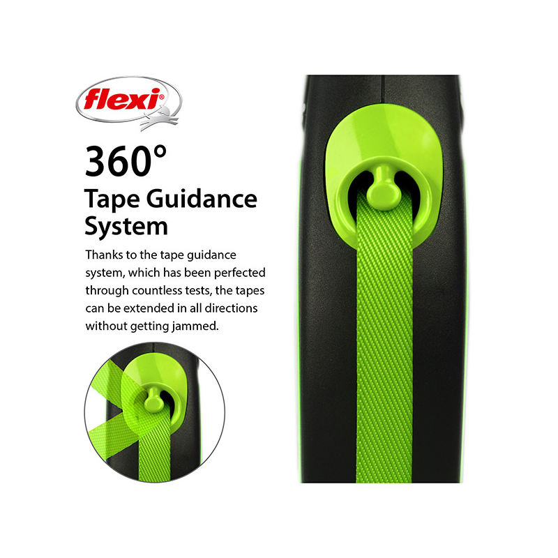Flexi New Neon Tape juostinis, žalias pavadėlis šunims, M, 5 m