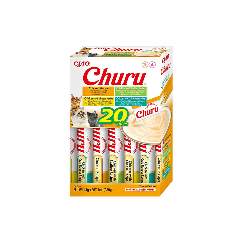 Churu kreminių skanėstų rinkinys su vištiena katėms, 20 vnt.