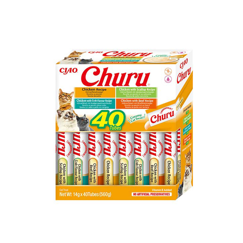 Churu kreminių skanėstų rinkinys su vištiena katėms, 40 vnt.