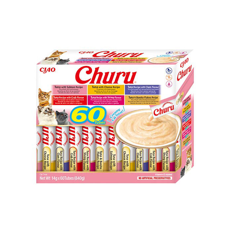 Churu kreminių skanėstų rinkinys su tunu katėms, 60 vnt.