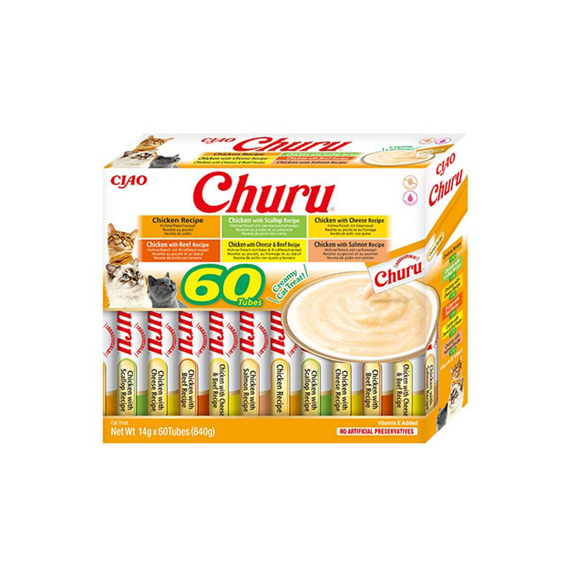 Churu kreminių skanėstų rinkinys su vištiena katėms, 60 vnt.