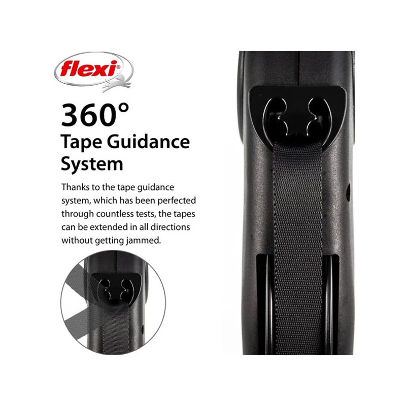 Flexi Black Design Giant juostinis, juodas pavadėlis šunims, L, 8 m