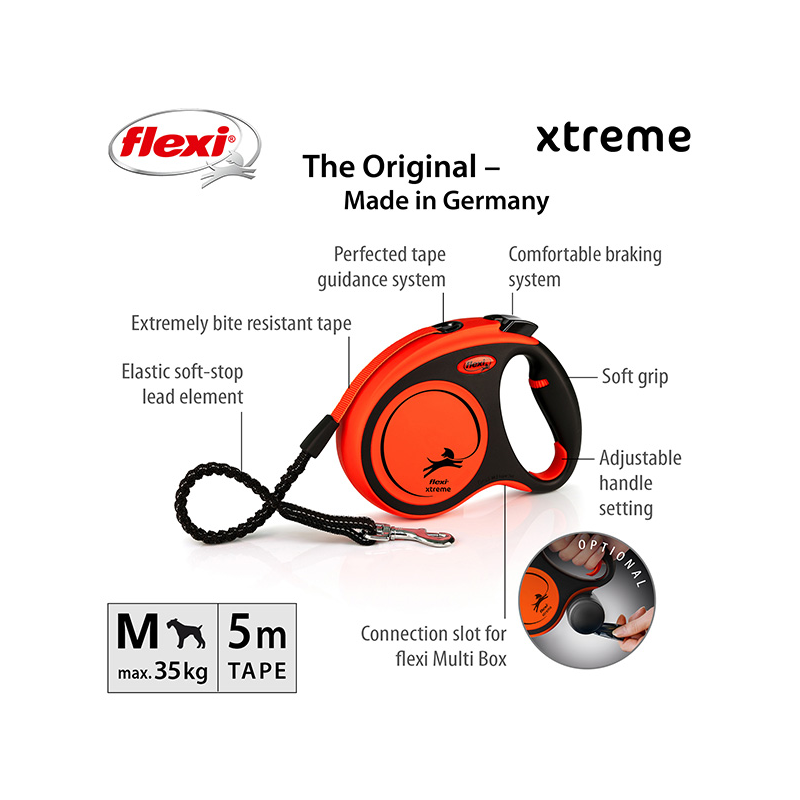 Flexi Xtreme juostinis, oranžinis pavadėlis šunims, M, 5 m