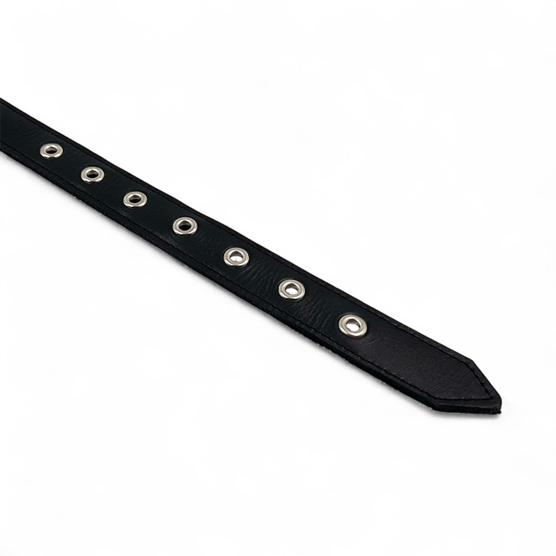 Fleksas juodas, odinis antkaklis su kaprono juosta šunims, 40 cm