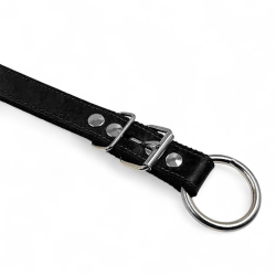 Fleksas juodas, odinis antkaklis su kaprono juosta šunims, 45 cm