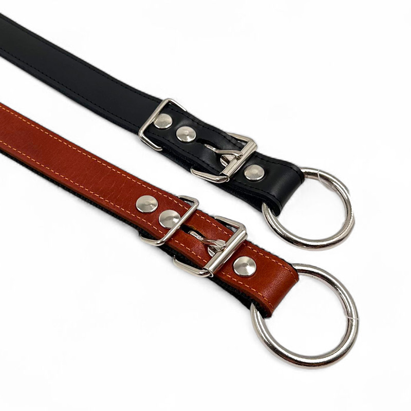 Fleksas juodas, odinis antkaklis su kaprono juosta šunims, 45 cm