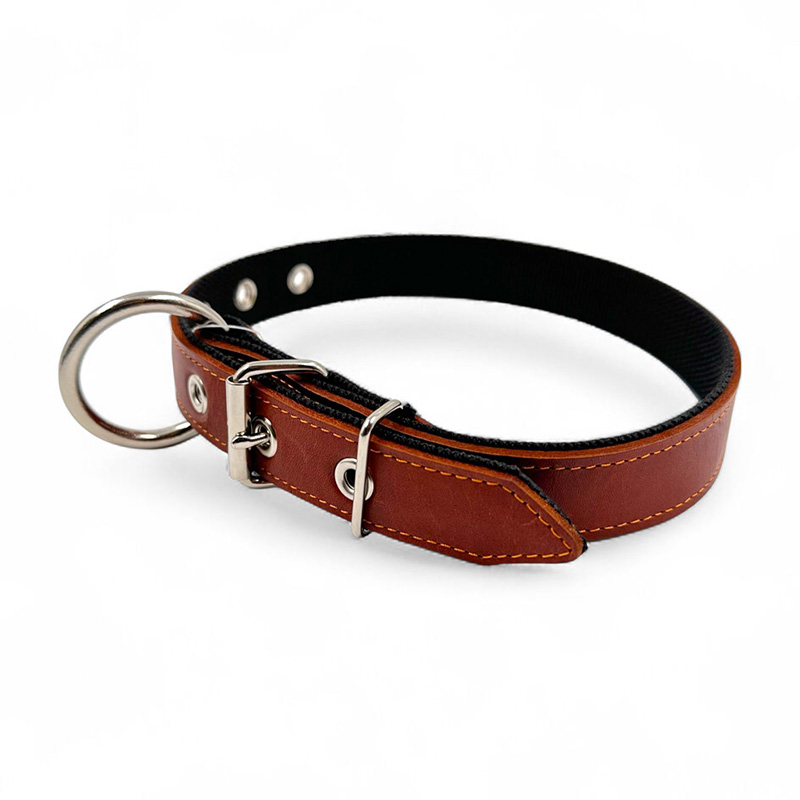 Fleksas rudas, odinis antkaklis su kaprono juosta šunims, 50 cm