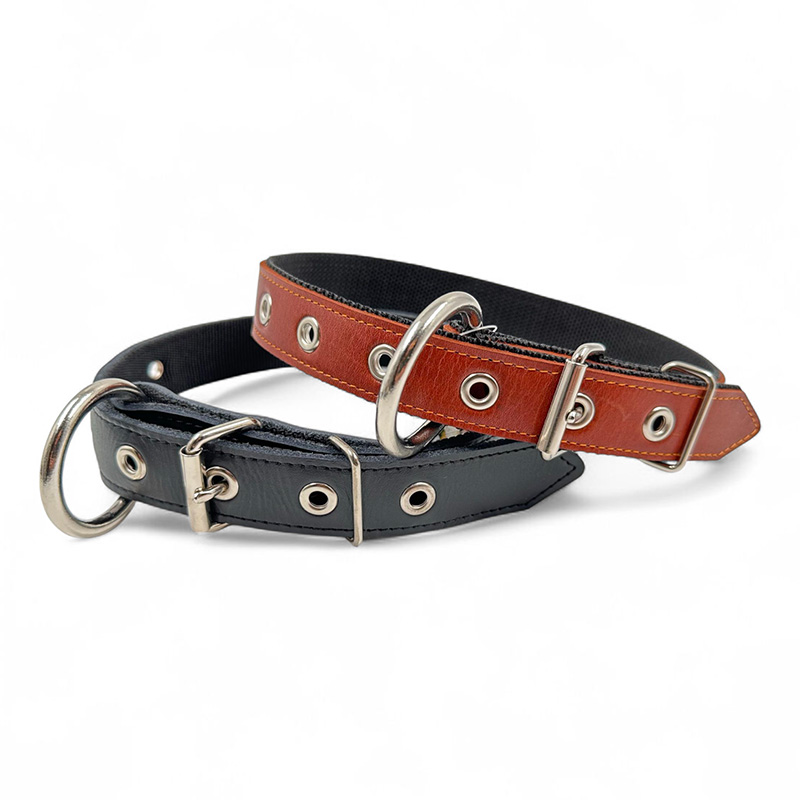 Fleksas rudas, odinis antkaklis su kaprono juosta šunims, 50 cm